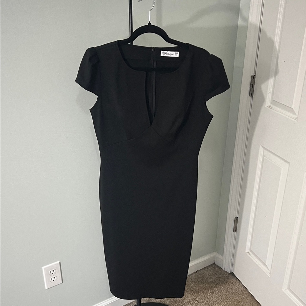 VfEmage Elegant Black Midi Dress